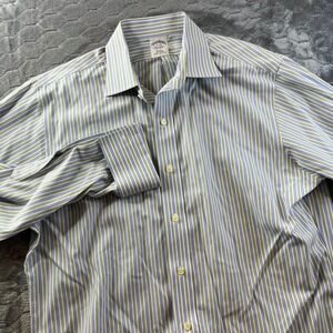 Brooks Brothers Button Down Men 16-33 Blue Green Striped Slim Fit Cotton